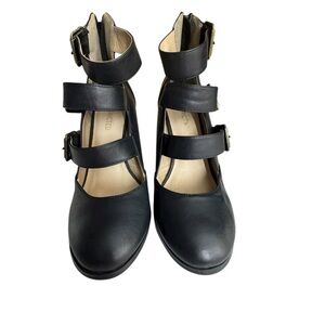 Restricted Shoes Ladder Ladies Shoes Heels Triple Buckle Zip Up